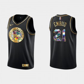 Dres Philadelphia 76ers Joel Embiid 21 Nike 2021-22 Crno Golden Edition 75th Anniversary Diamond Swingman